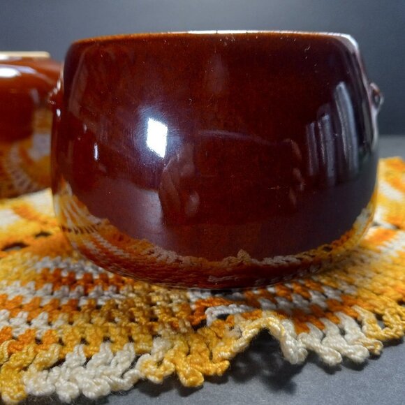 Westbend Bean Bowl Set Of 4 Brown Vintage Stoneware Oven Proof Mid Century 1960s - Picture 4 of 9